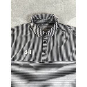 Under Armour Shirt Mens XL‎ Black Grey Striped Polo Loose Heatgear